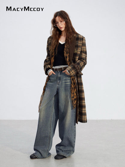 MacyMccoy MMC2025211 Plaid patchwork woolen coat