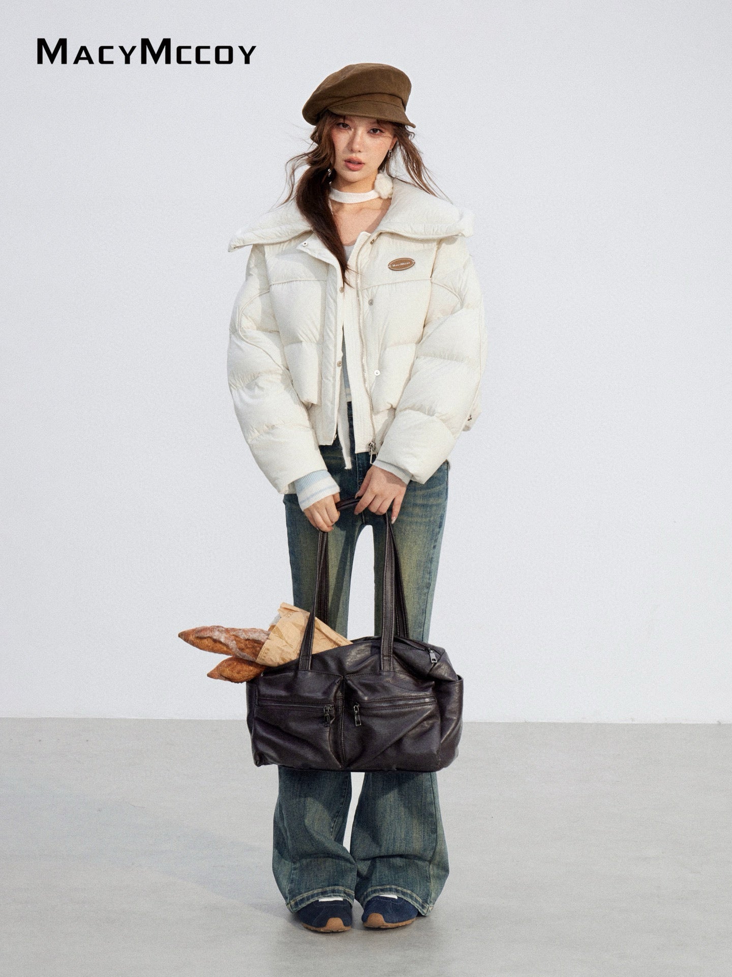 MacyMccoy MMC2025204 Large collar knitted spliced down jacket