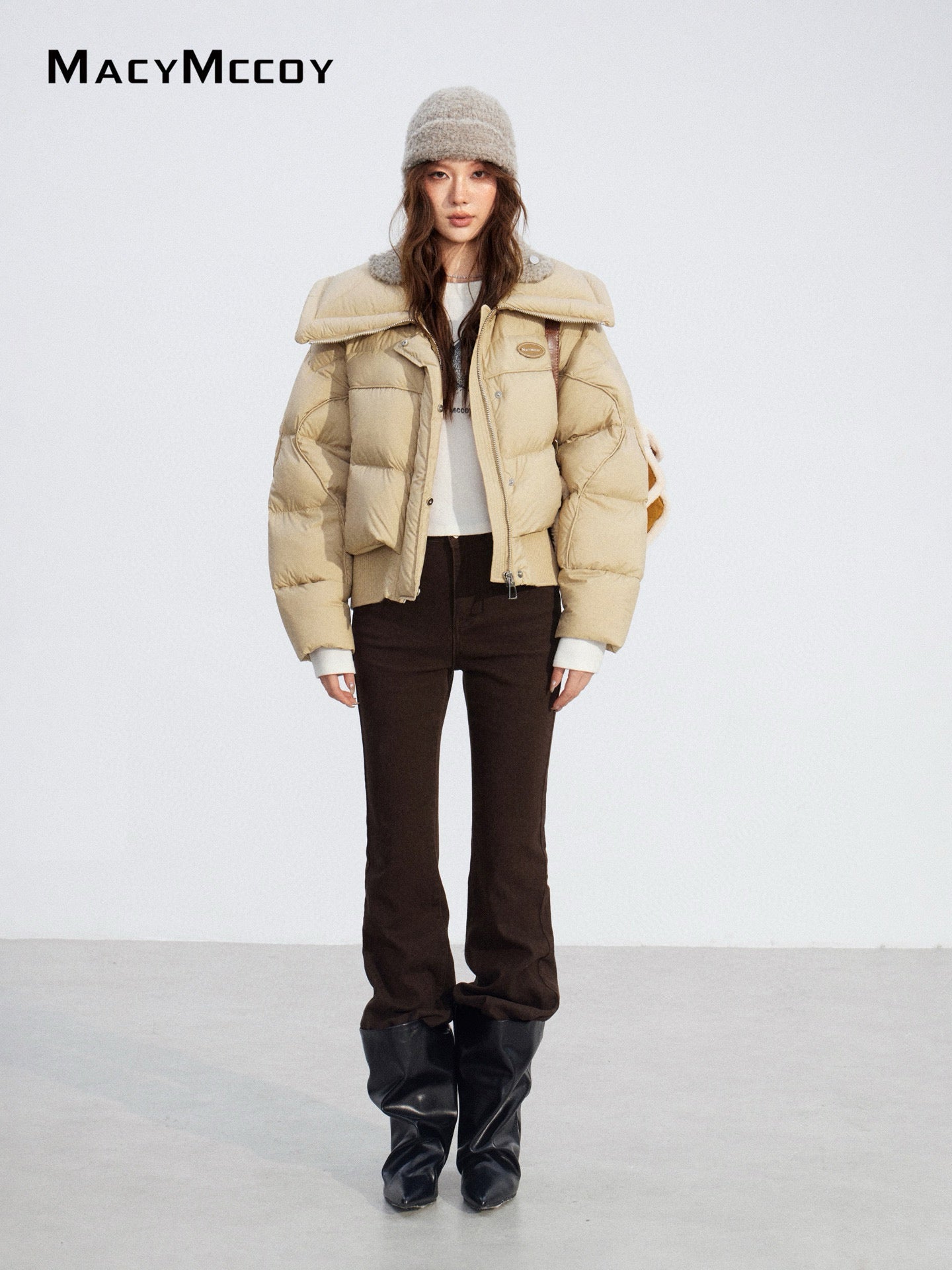 MacyMccoy MMC2025204 Large collar knitted spliced down jacket