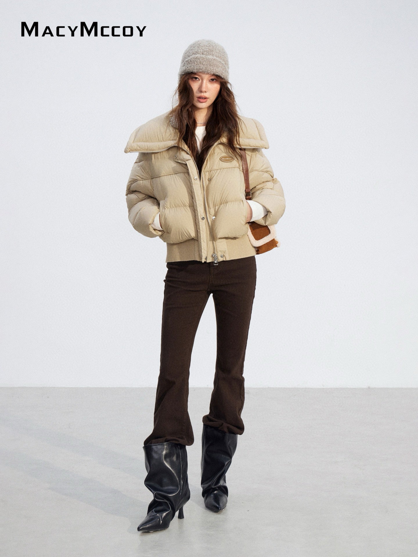 MacyMccoy MMC2025204 Large collar knitted spliced down jacket