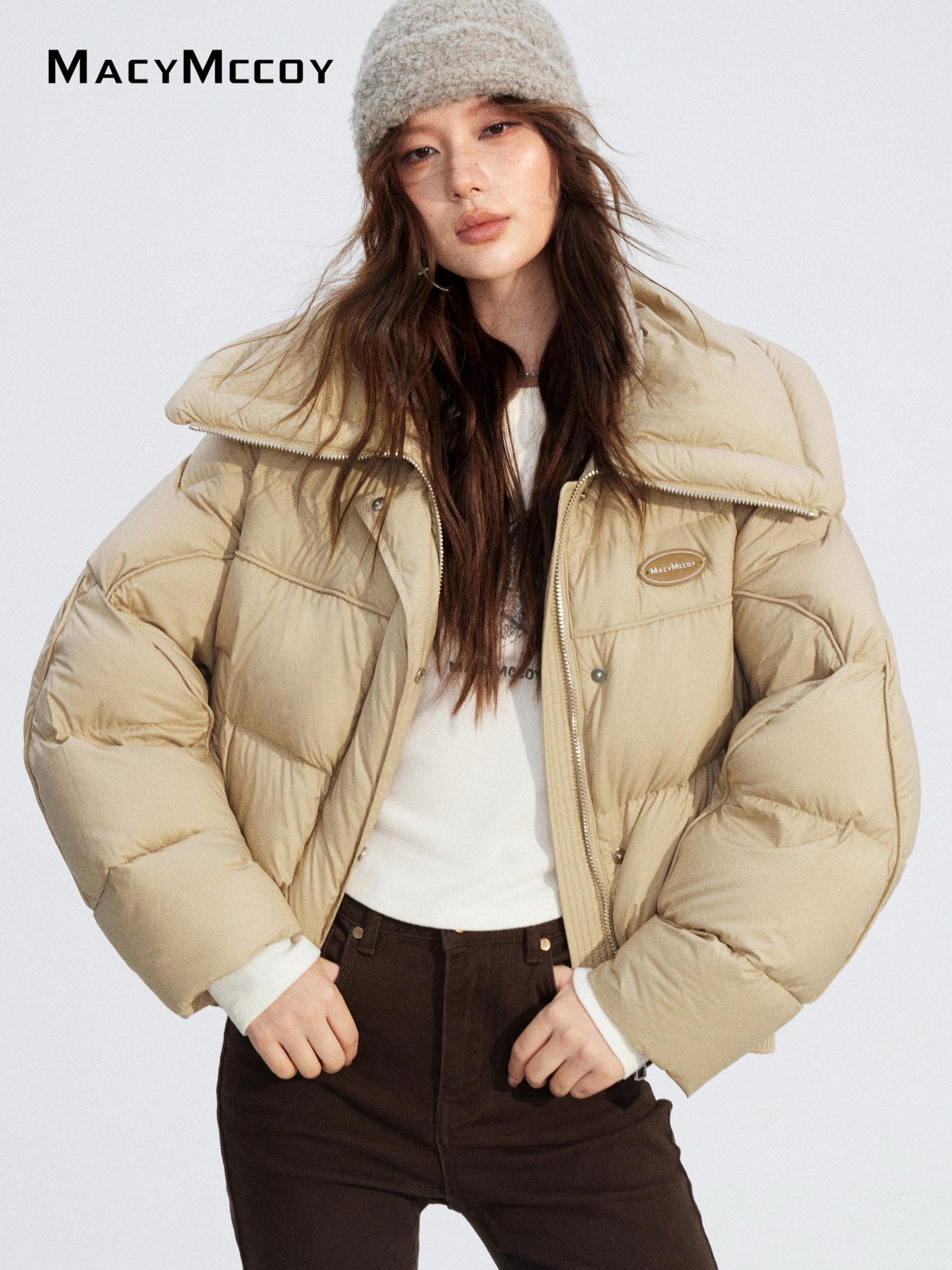 MacyMccoy MMC2025204 Large collar knitted spliced down jacket