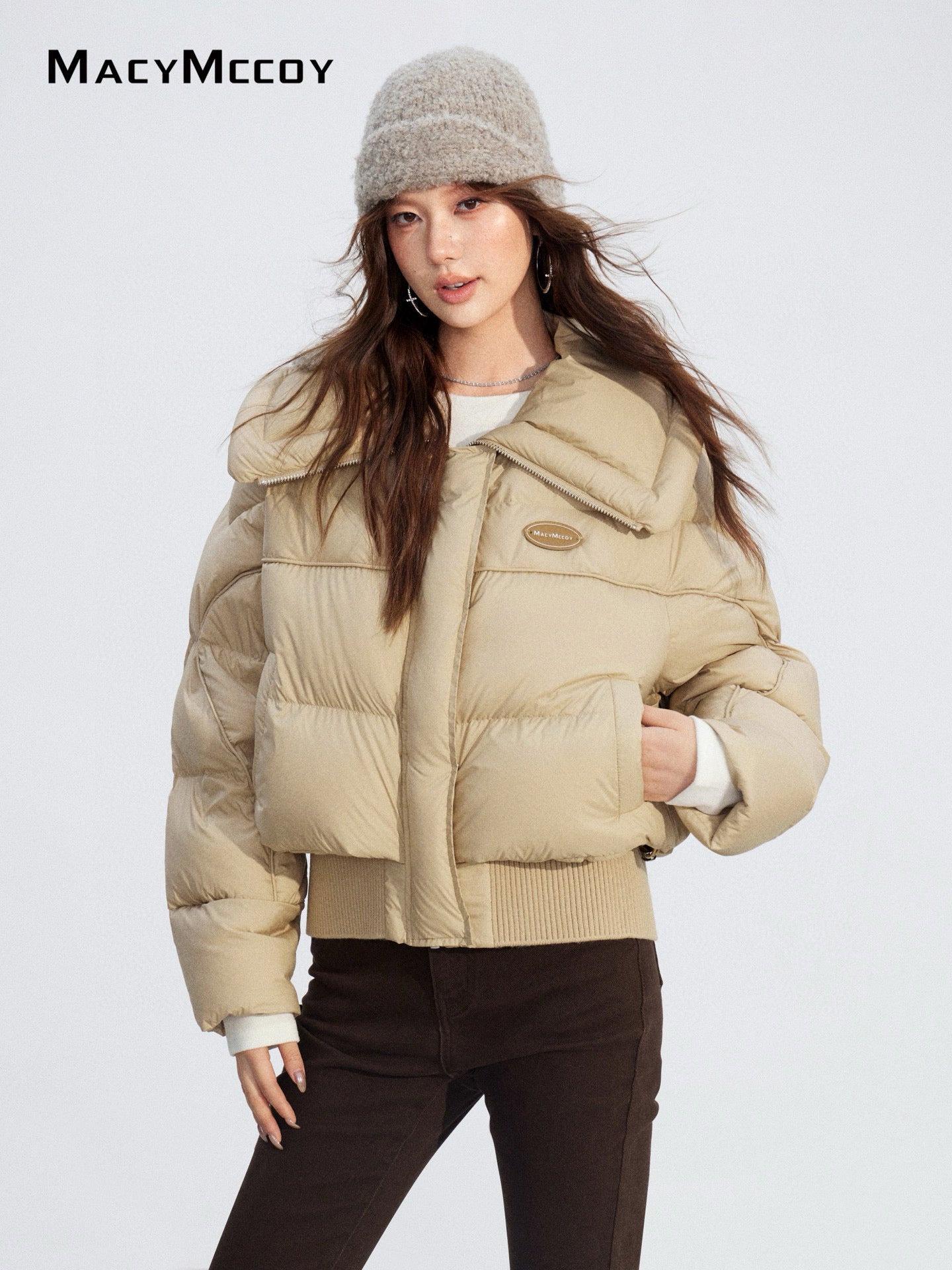 MacyMccoy MMC2025204 Large collar knitted spliced down jacket