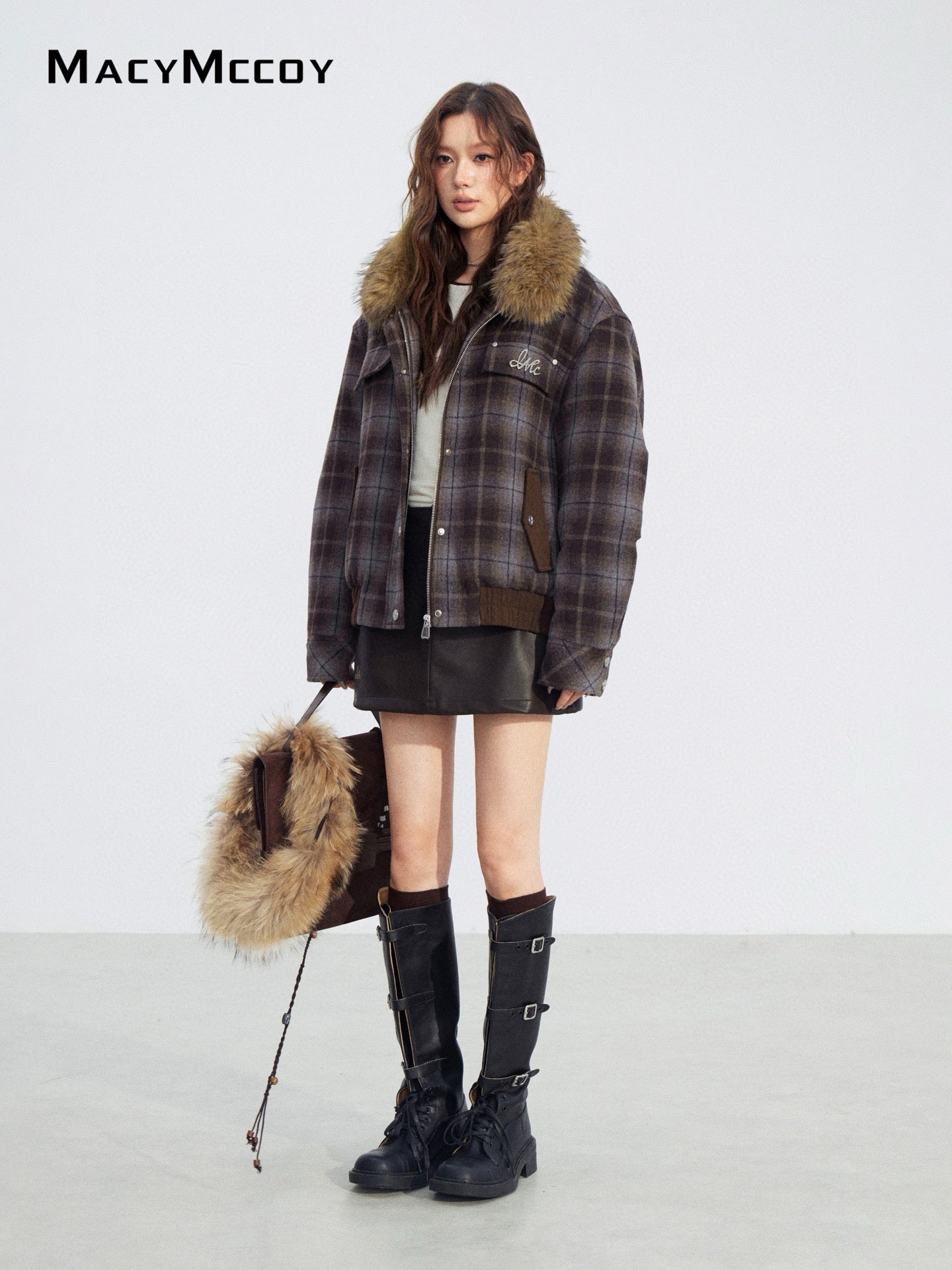 MacyMccoy MMC2025205 Woolen plaid cotton jacket