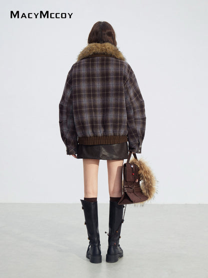 MacyMccoy MMC2025205 Woolen plaid cotton jacket