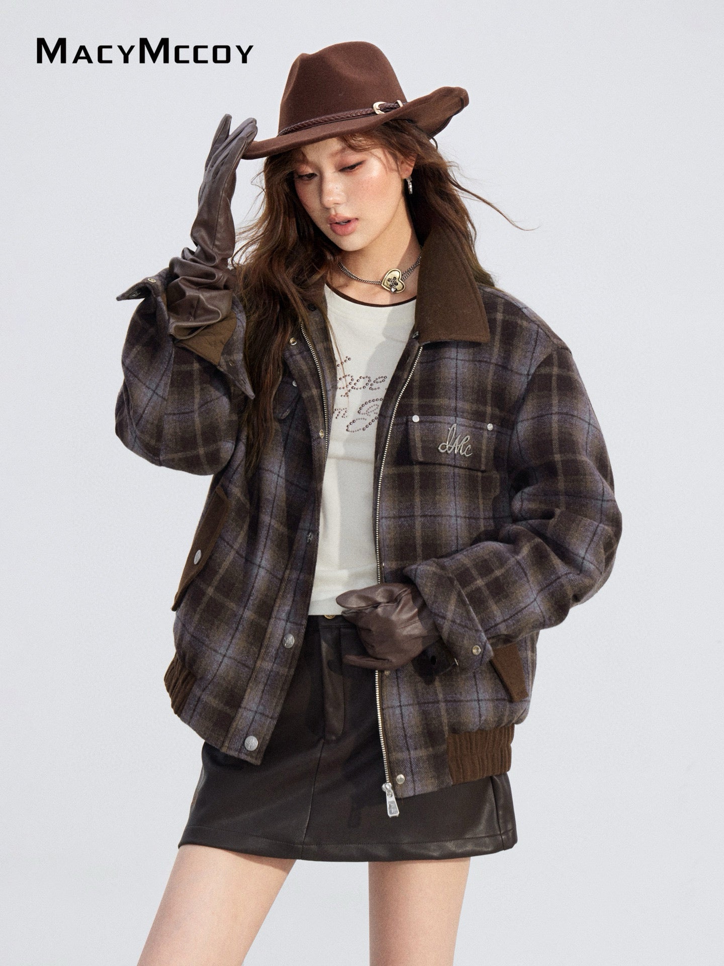 MacyMccoy MMC2025205 Woolen plaid cotton jacket