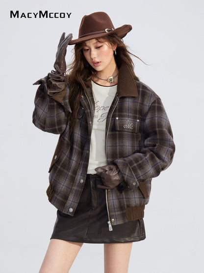 MacyMccoy MMC2025205 Woolen plaid cotton jacket