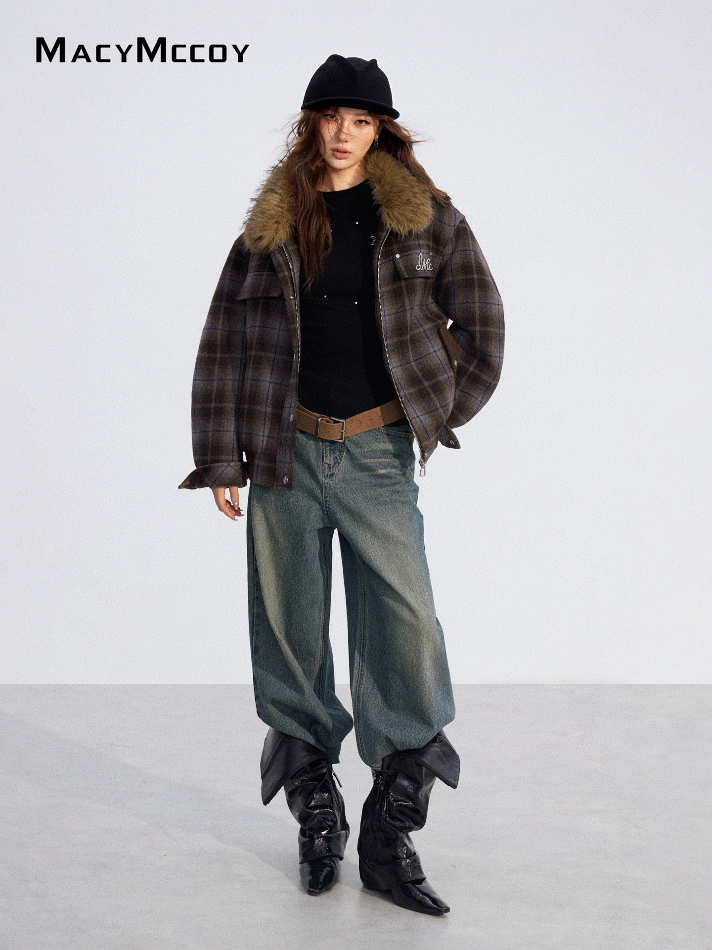 MacyMccoy MMC2025205 Woolen plaid cotton jacket