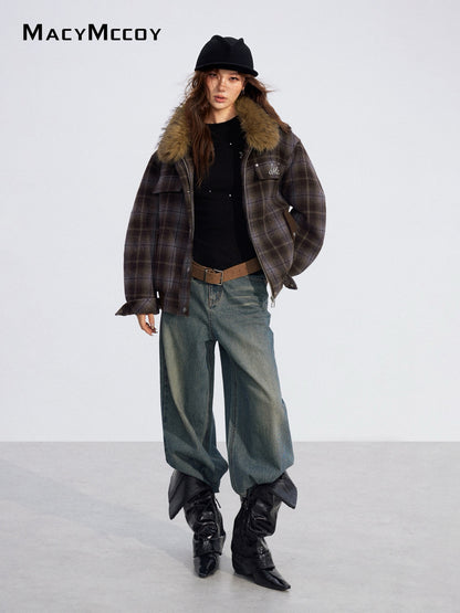 MacyMccoy MMC2025205 Woolen plaid cotton jacket