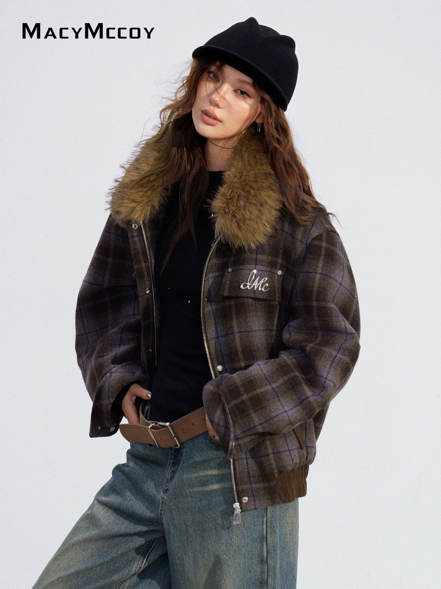 MacyMccoy MMC2025205 Woolen plaid cotton jacket