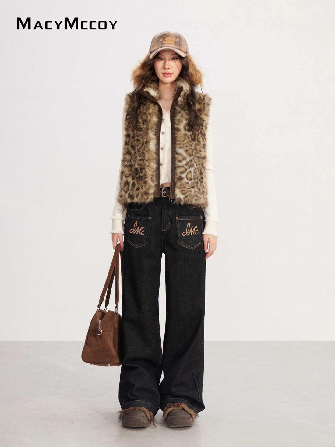 MacyMccoy MMC2025221 Leopard print patchwork plush vest