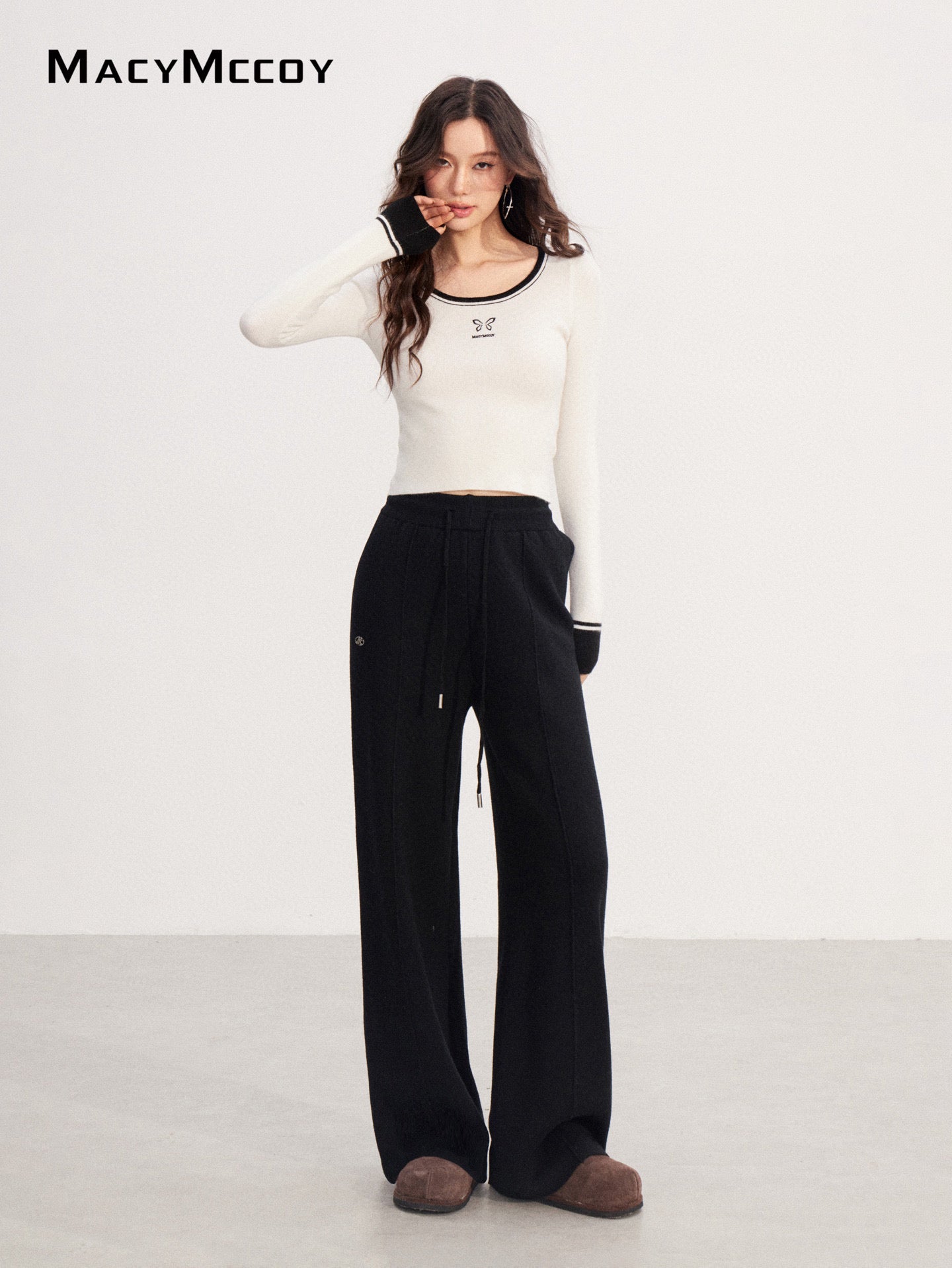 MacyMccoy MMC2025225 Velvet knitted wide leg pants