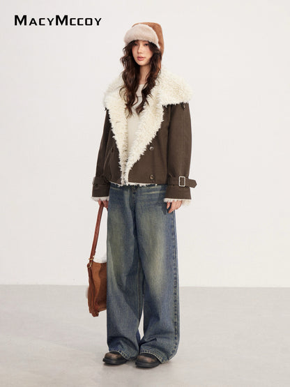 MacyMccoy MMC2025218 Lamb wool spliced cotton jacket