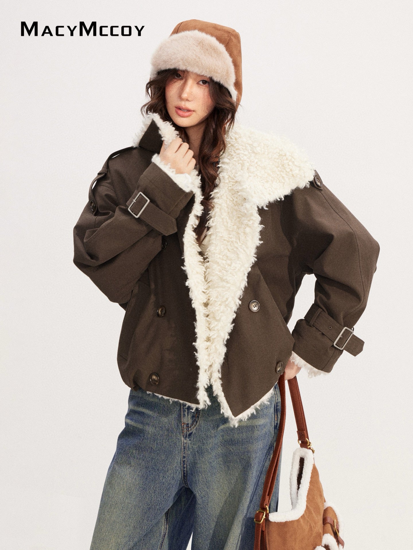 MacyMccoy MMC2025218 Lamb wool spliced cotton jacket