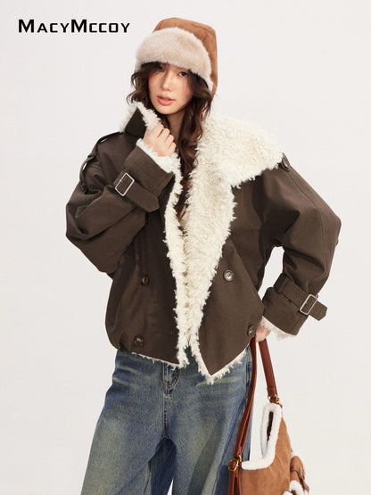 MacyMccoy MMC2025218 Lamb wool spliced cotton jacket