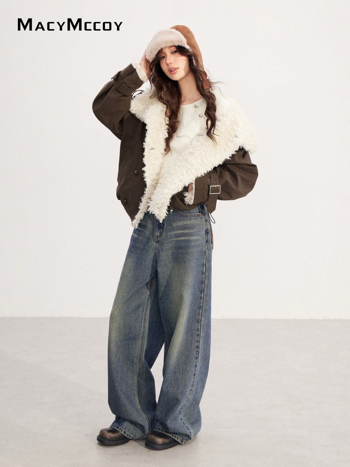 MacyMccoy MMC2025218 Lamb wool spliced cotton jacket