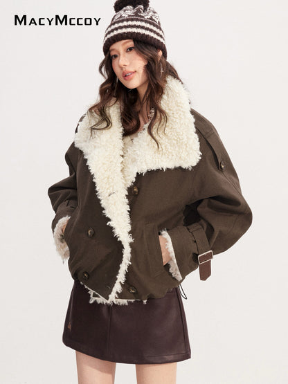 MacyMccoy MMC2025218 Lamb wool spliced cotton jacket