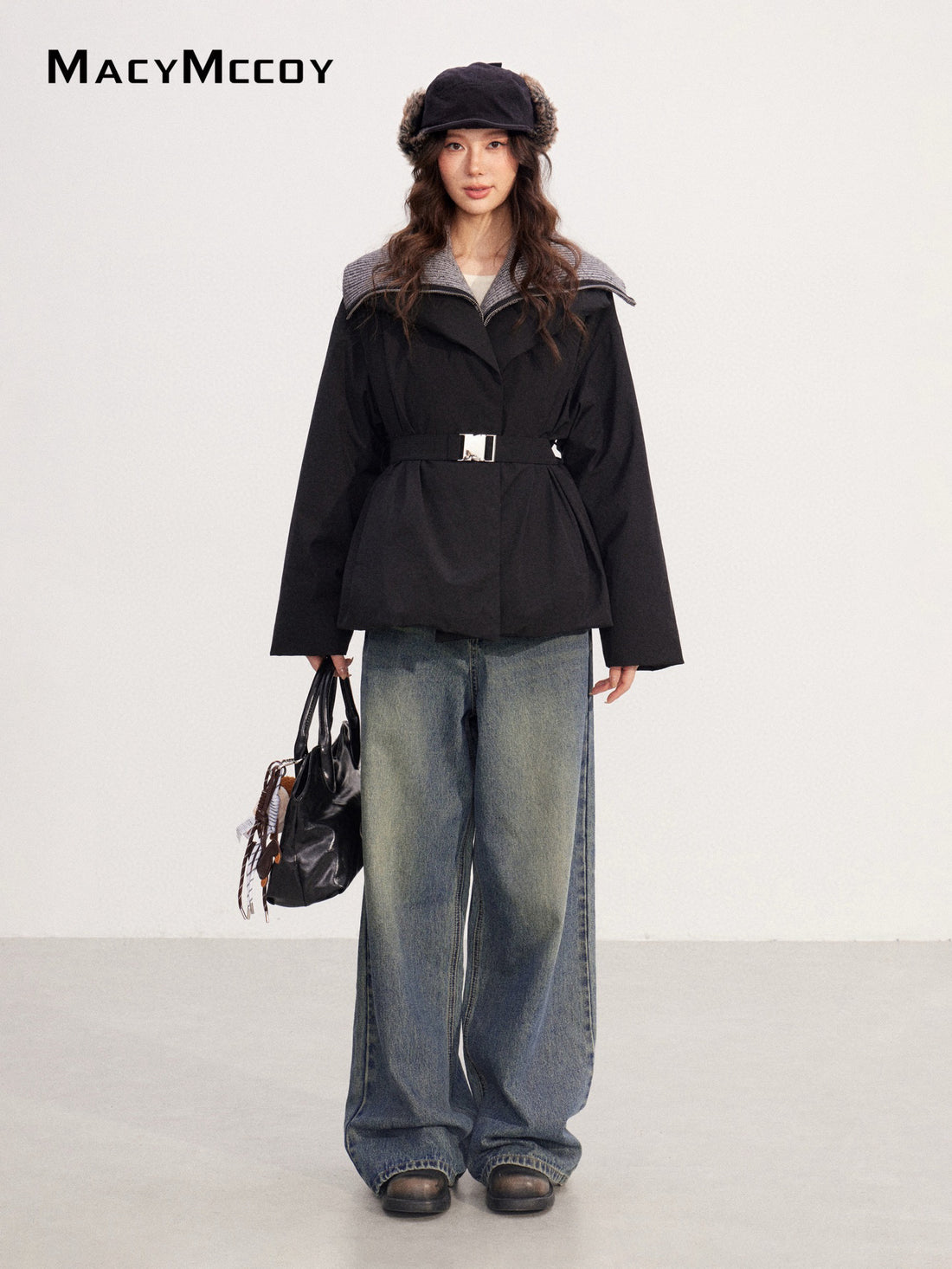 MacyMccoy MMC2025219 Big collar tied down jacket