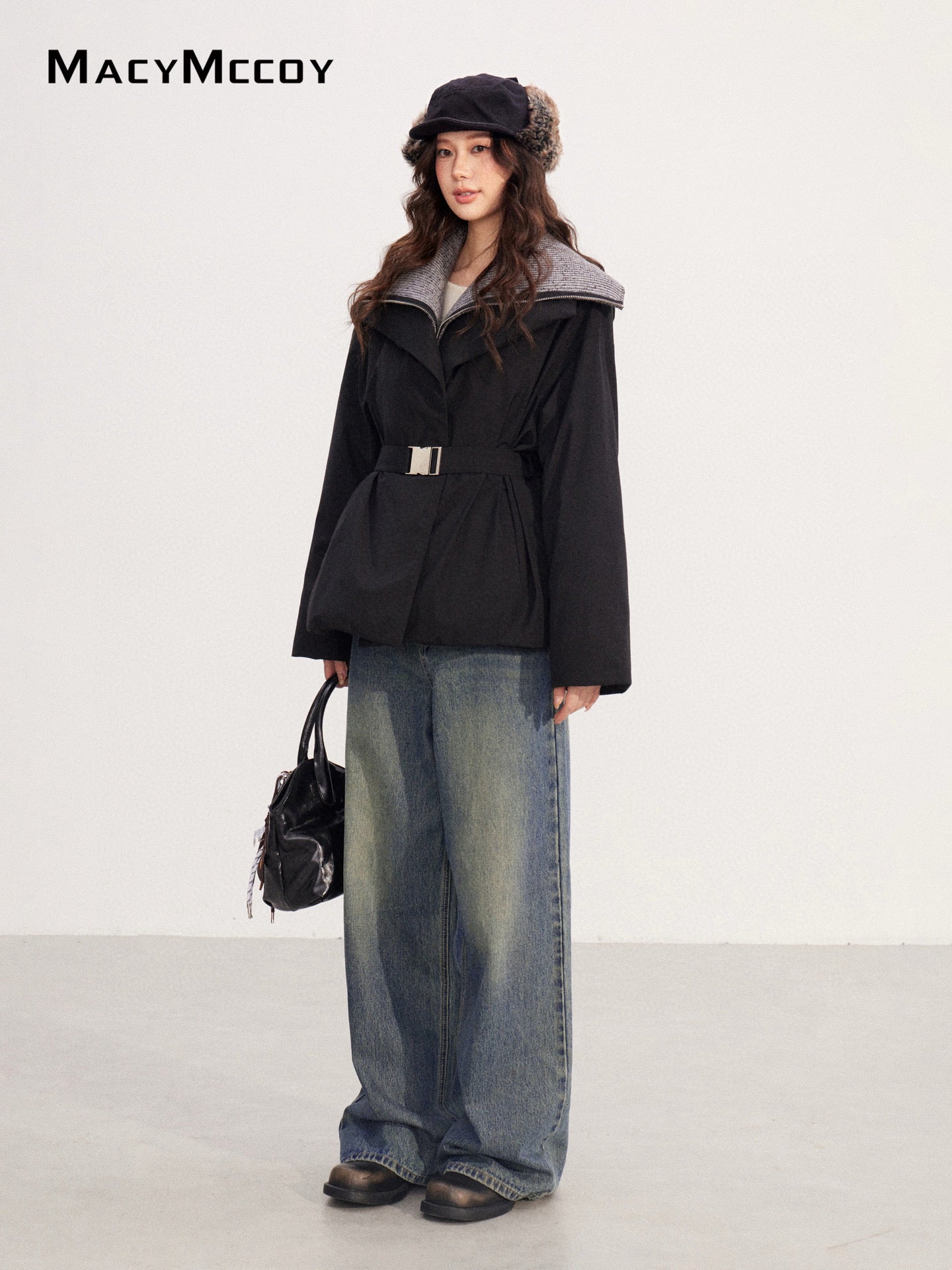 MacyMccoy MMC2025219 Big collar tied down jacket