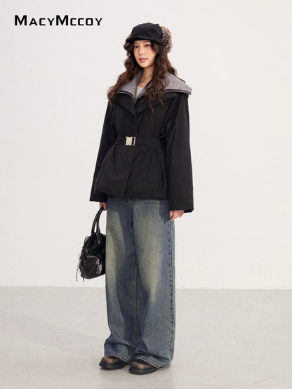 MacyMccoy MMC2025219 Big collar tied down jacket