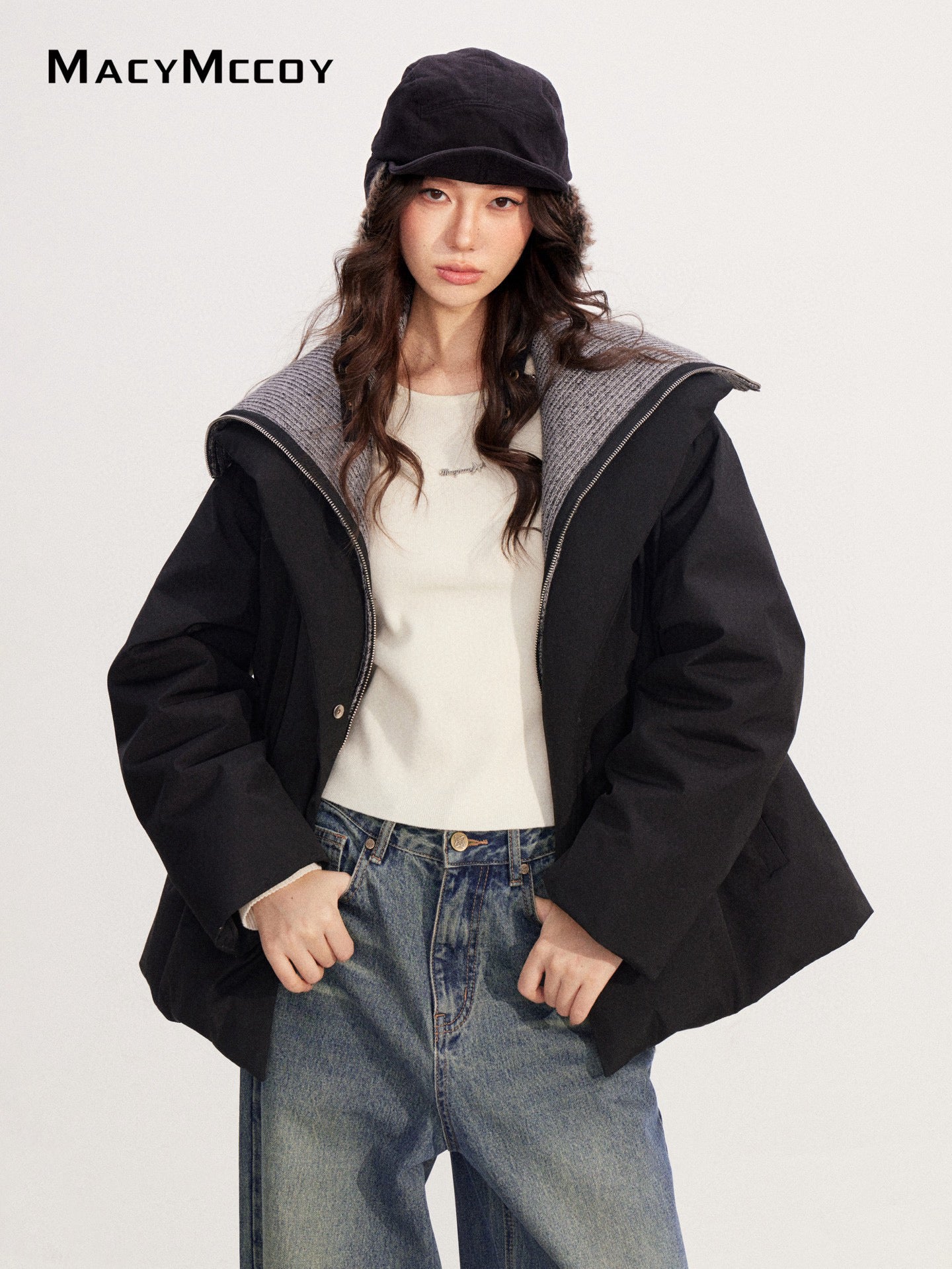 MacyMccoy MMC2025219 Big collar tied down jacket