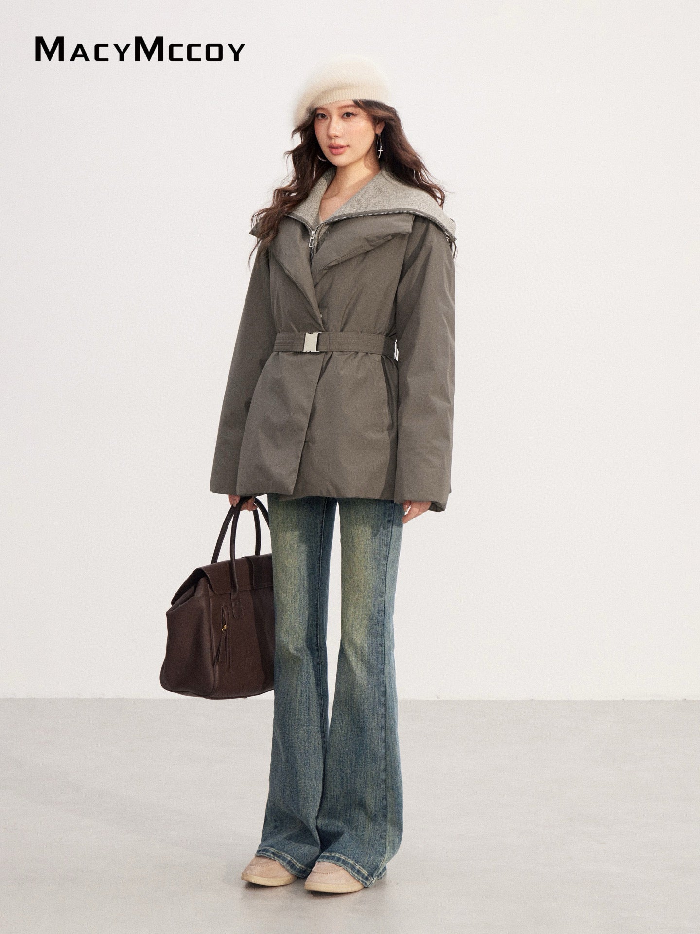 MacyMccoy MMC2025219 Big collar tied down jacket