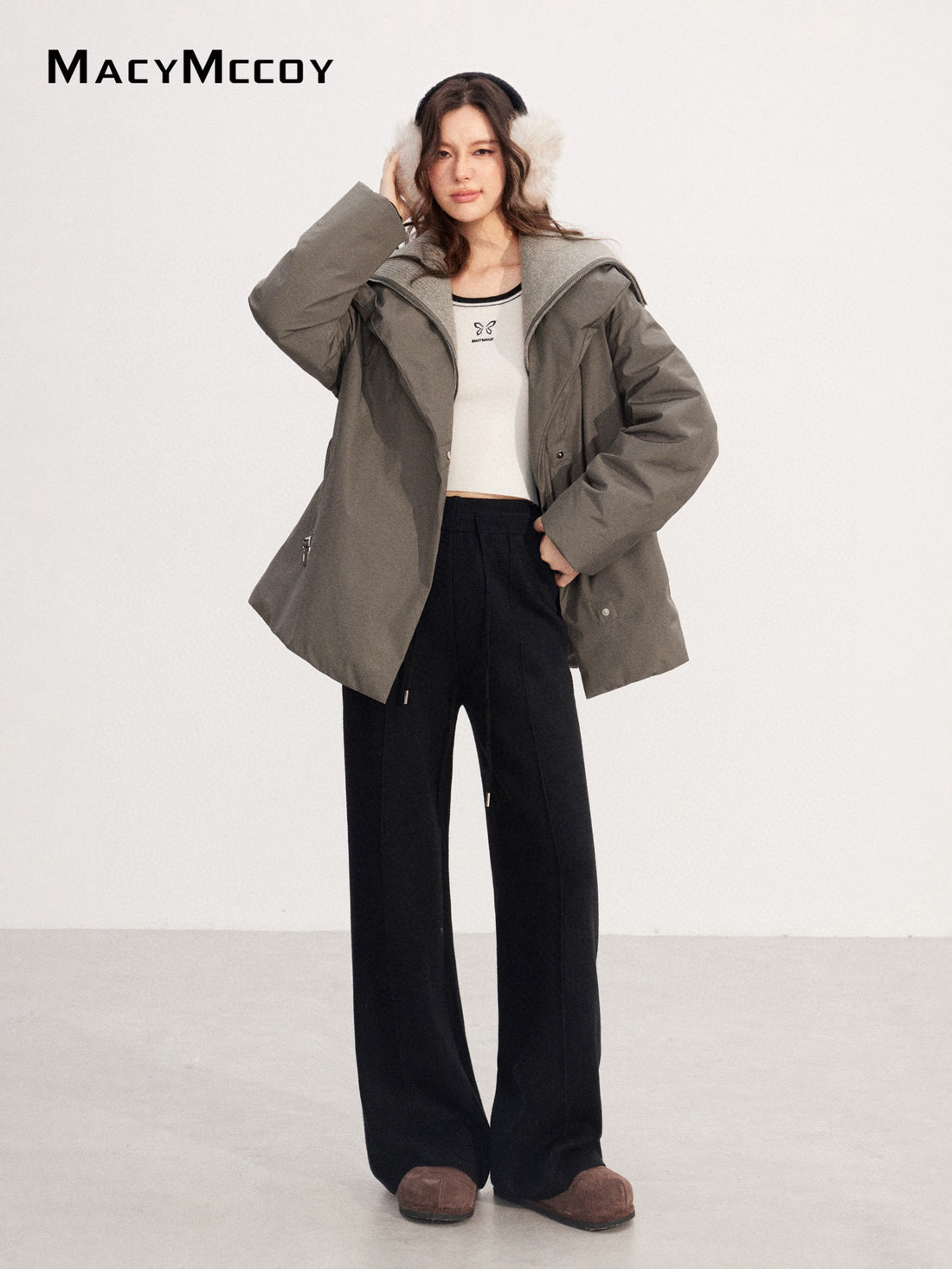 MacyMccoy MMC2025219 Big collar tied down jacket