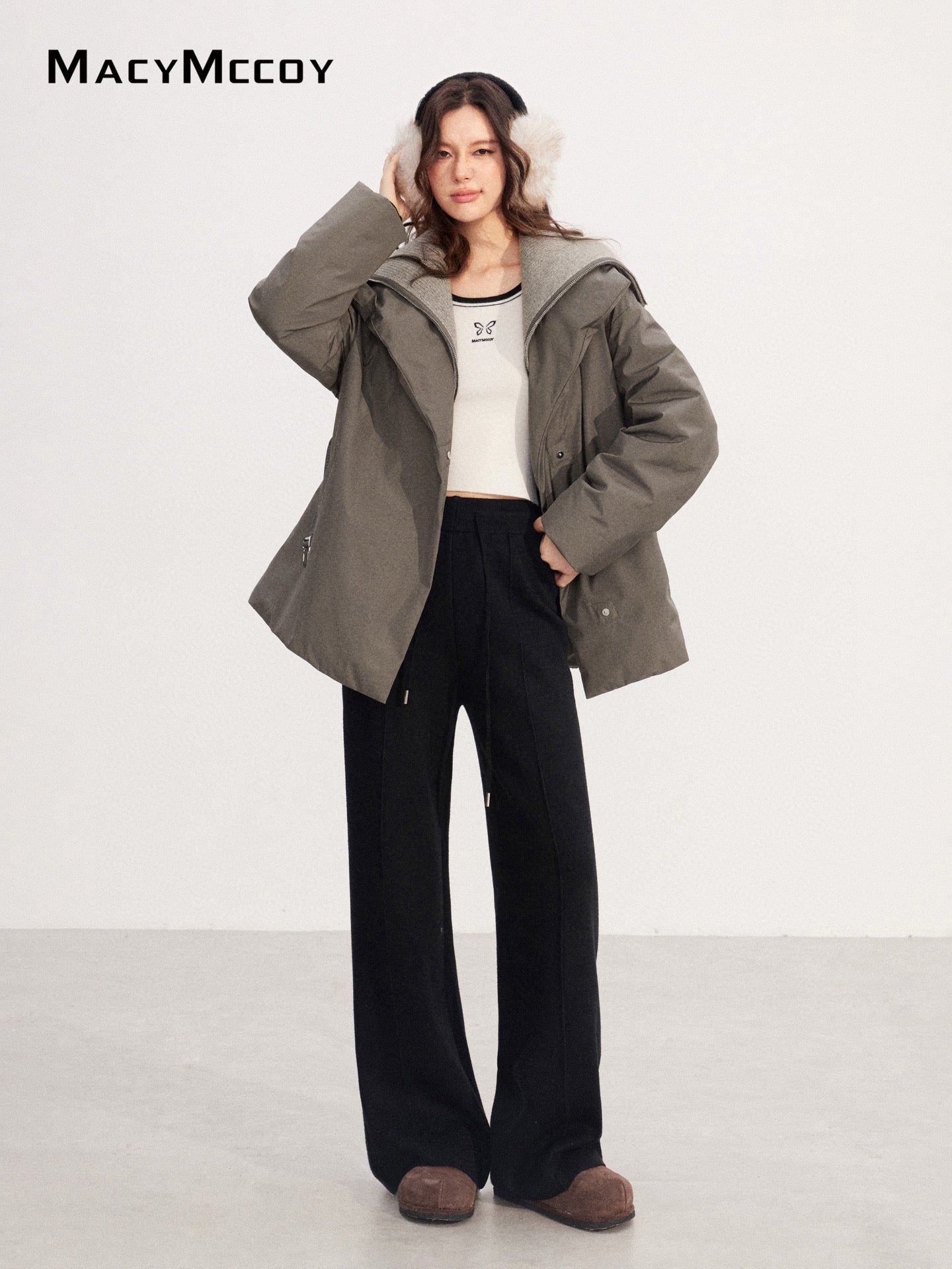 MacyMccoy MMC2025219 Big collar tied down jacket