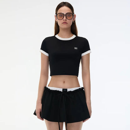 EDGII ED25SS6002 Fake two-piece short sleeves top (2color)