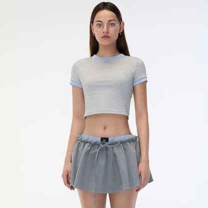 EDGII ED25SS6002 Fake two-piece short sleeves top (2color)