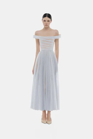Montsand Violet Off-shoulder Midi Dress