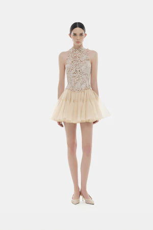 Montsand Beige Flower Beaded Top