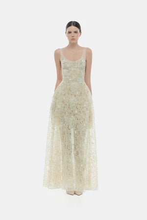 Montsand Mint Flower Lace Maxi Dress