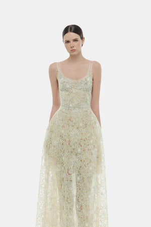 Montsand Mint Flower Lace Maxi Dress