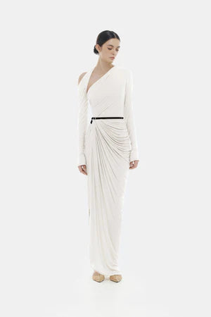 Montsand White draped Asymmetric Maxi Dress
