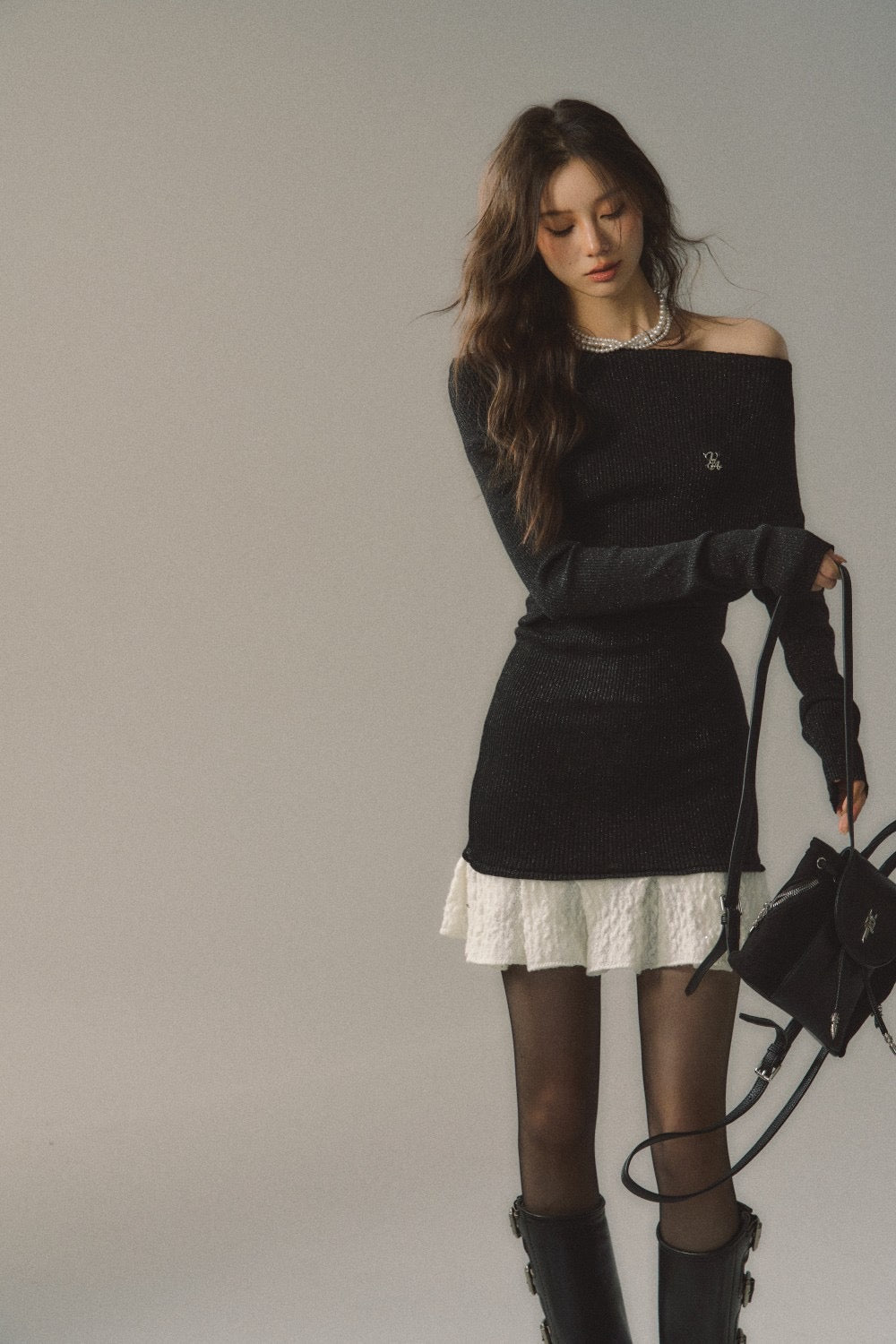VIA PITTI [Best Seller] Off Shoulder Sweater Dress(2color)