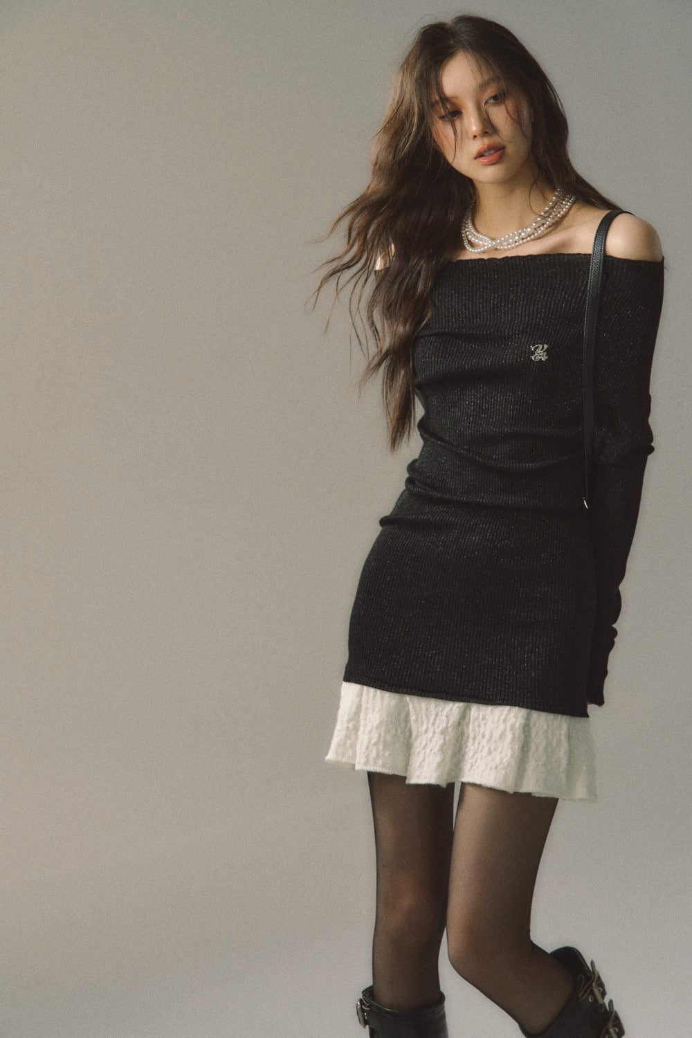 VIA PITTI [Best Seller] Off Shoulder Sweater Dress(2color)