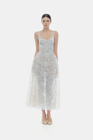 Montsand Blue Flower Lace Midi Dress