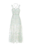 Wardrobes by chen Green Rhinestone Chain Embellished Dress