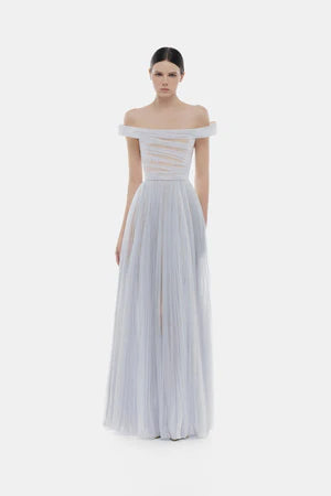 Montsand Violet Off-shoulder Maxi Dress