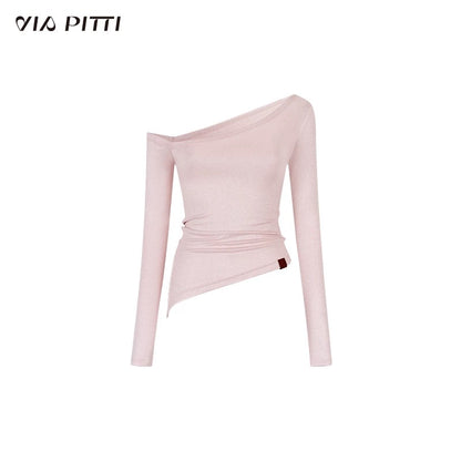 VIA PITTI VIABTP409 Shiny one shoulder irregular T-shirt