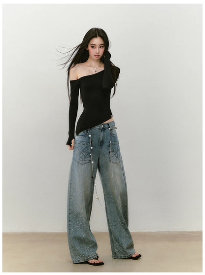 VIA PITTI VIABTP409 Shiny one shoulder irregular T-shirt