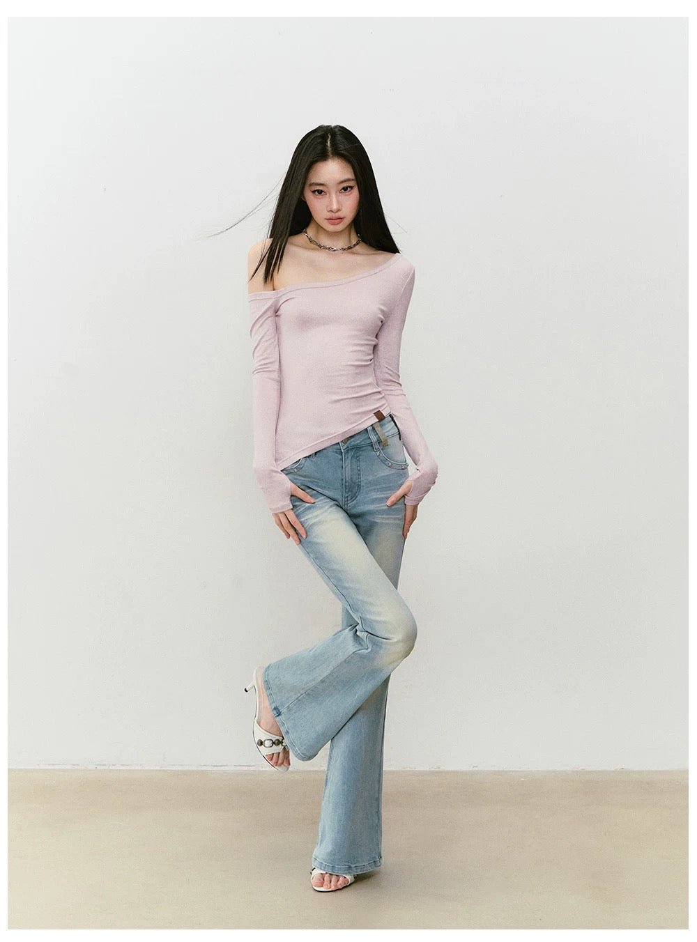 VIA PITTI VIABTP409 Shiny one shoulder irregular T-shirt
