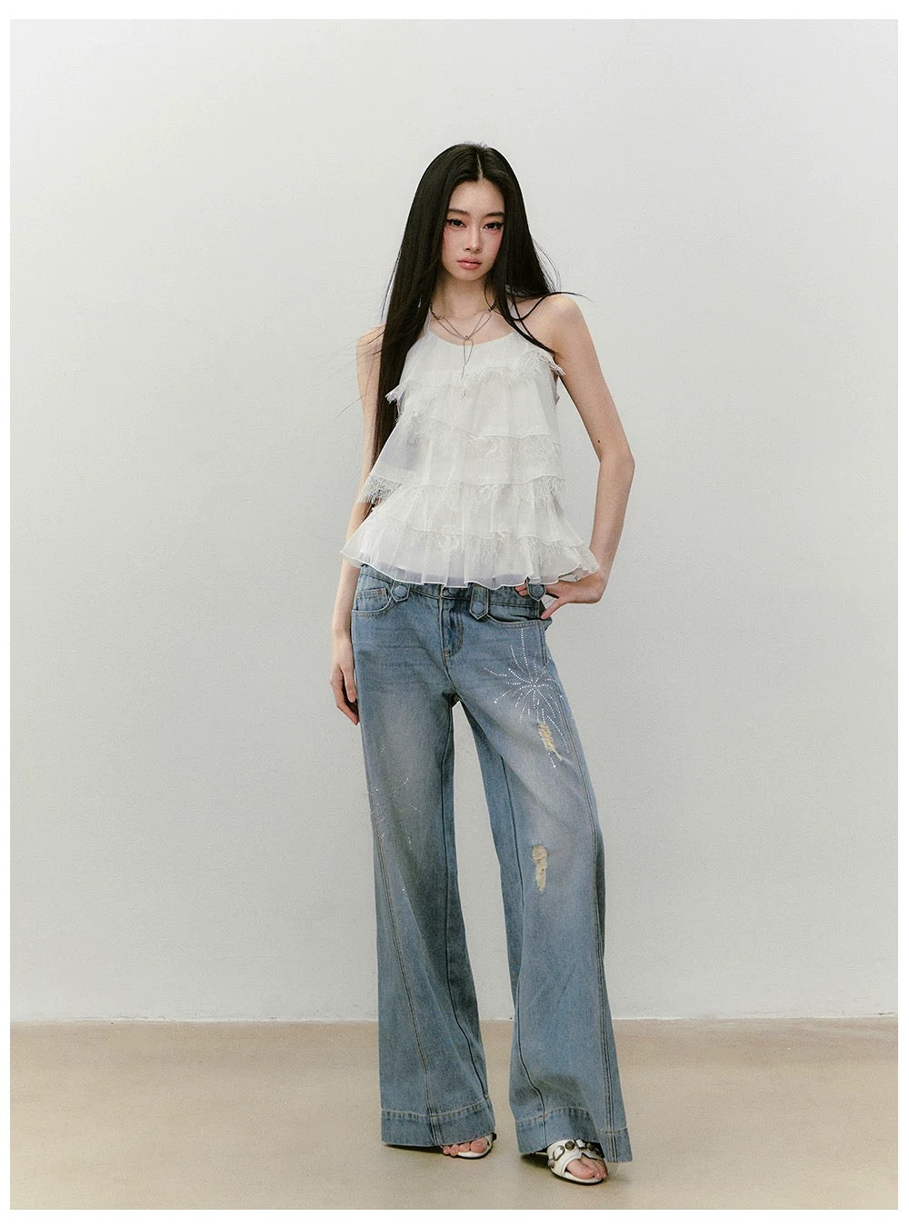 VIA PITTI VIABTP362 Splicing lace neck vest