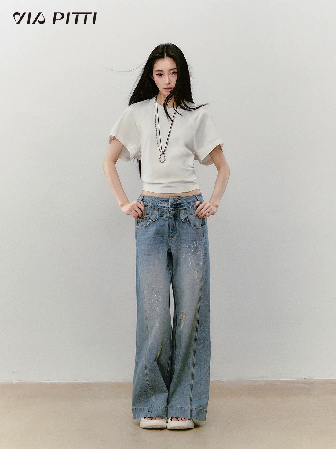 VIA PITTI VIABTP464 Round neck waist cinching loose T-shirt