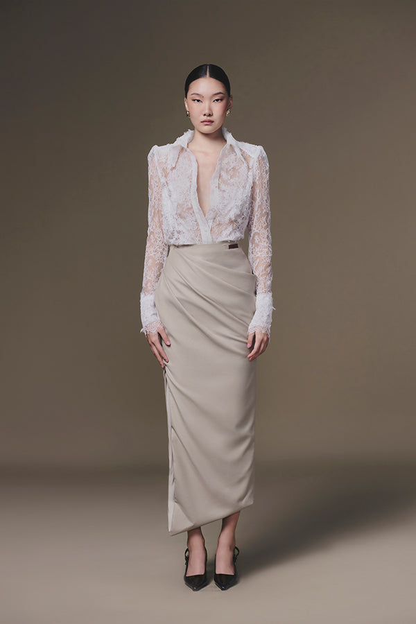 KEIRA TONG Petal Sheer Top &amp; Tucked Skirt