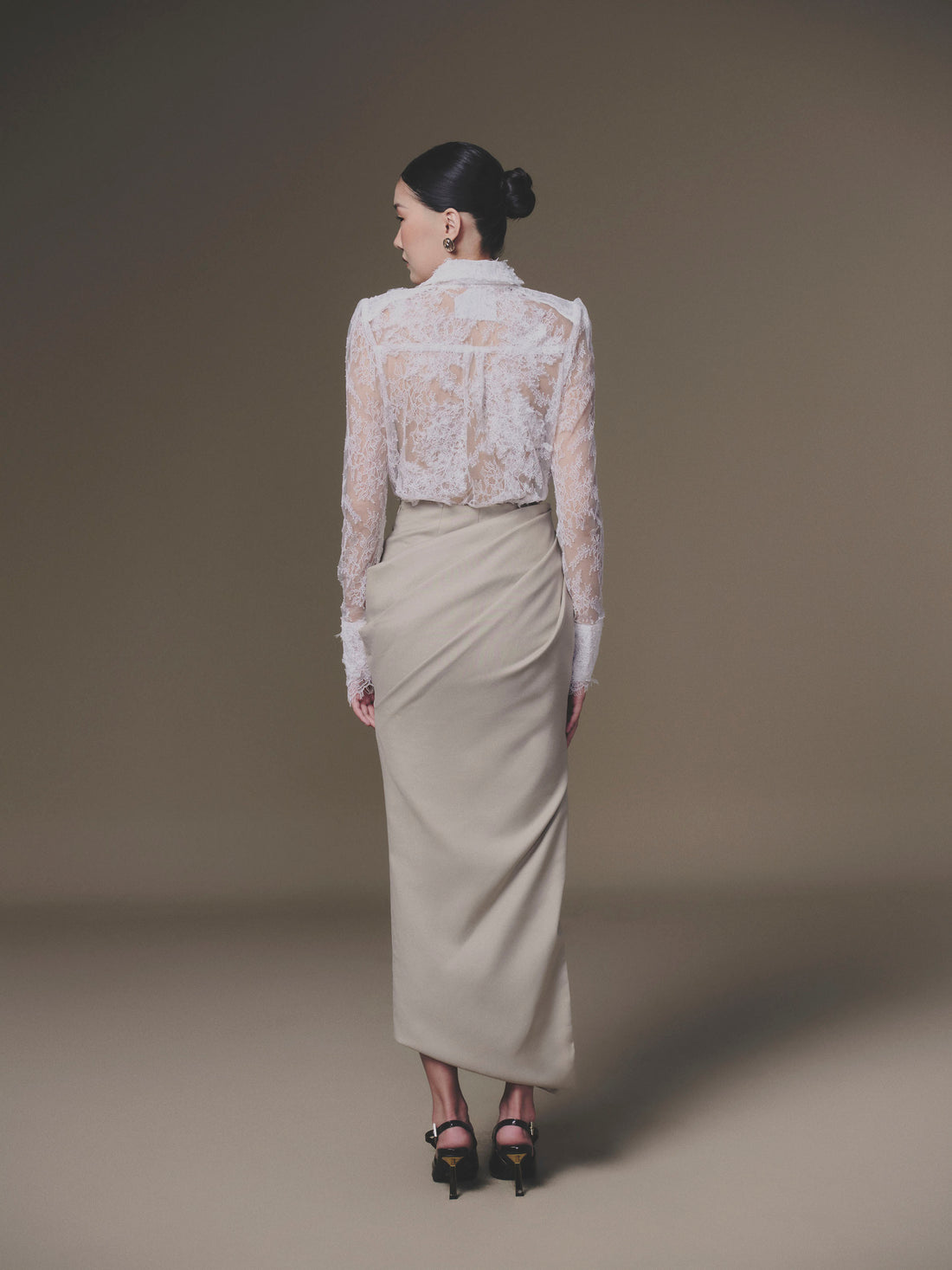 KEIRA TONG Petal Sheer Top &amp; Tucked Skirt