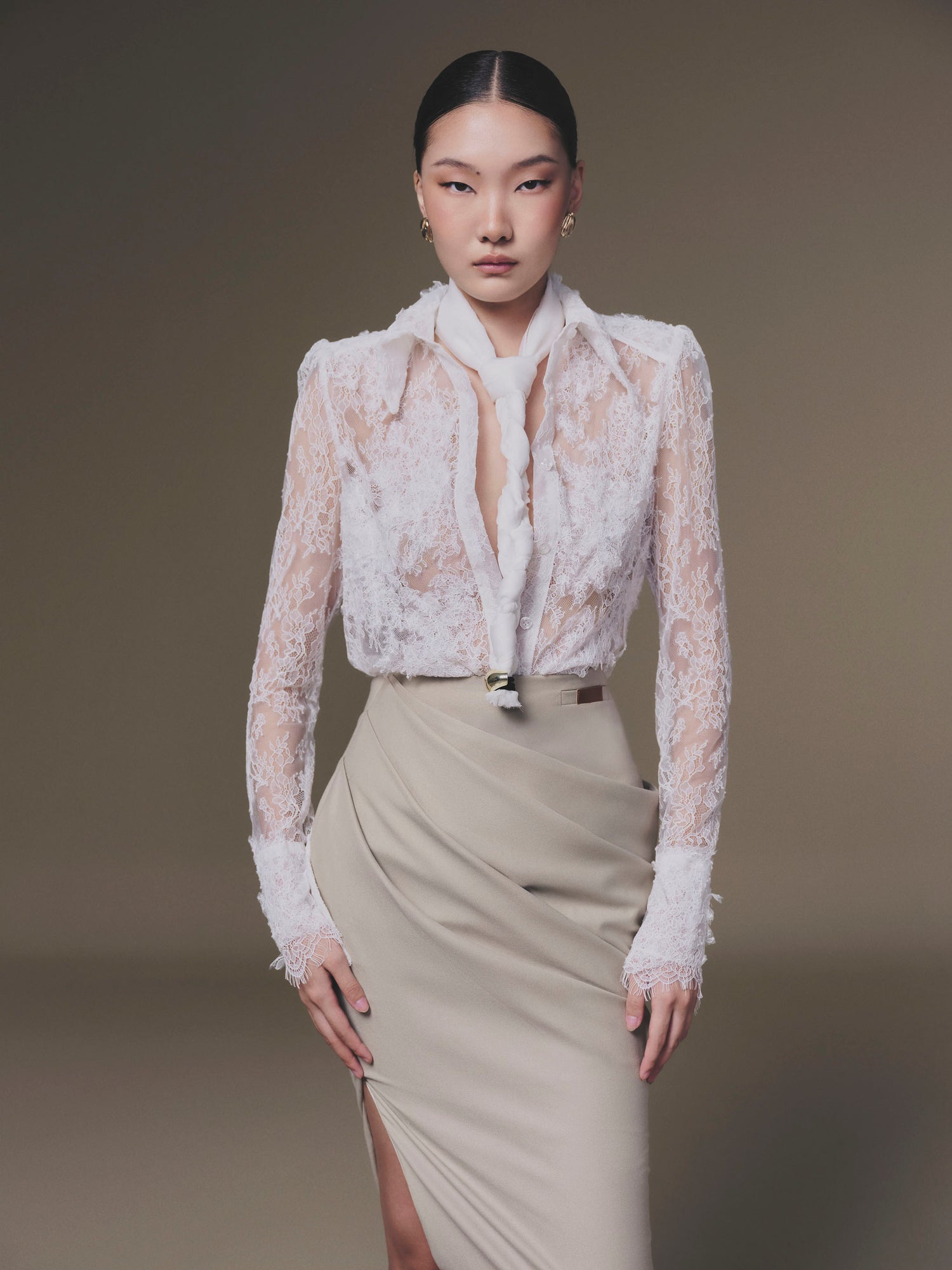 KEIRA TONG Petal Sheer Top &amp; Tucked Skirt