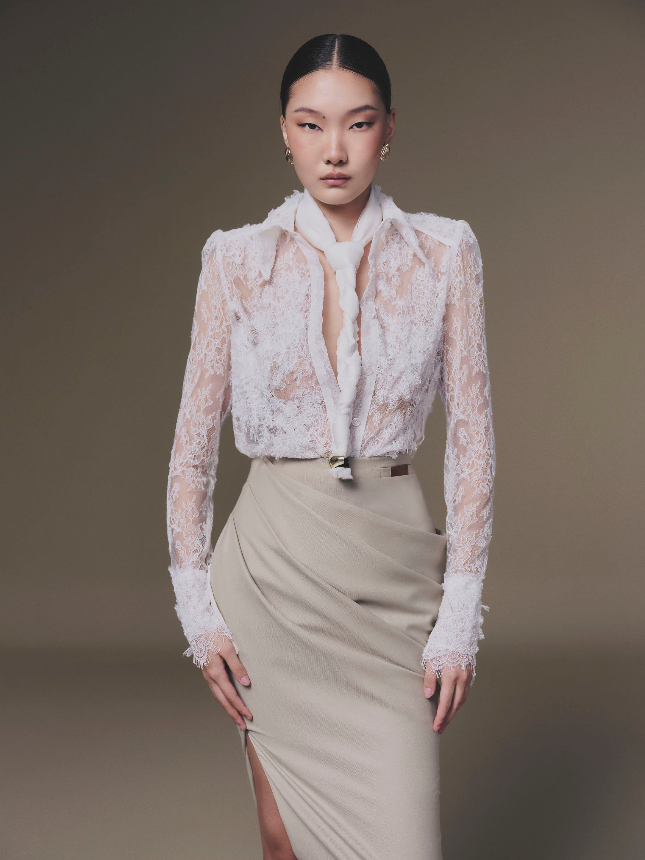 KEIRA TONG Petal Sheer Top &amp; Tucked Skirt