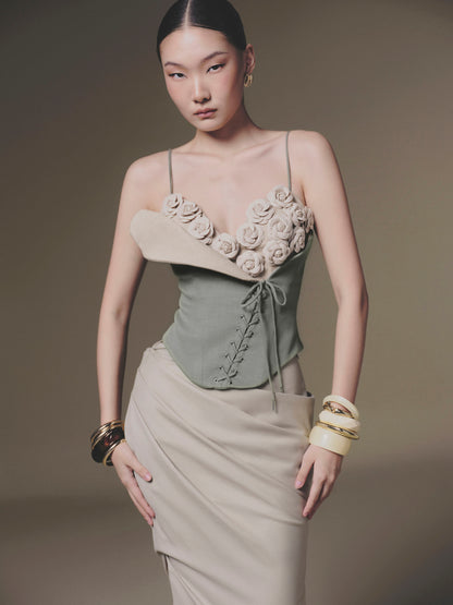KEIRA TONG Camellia Corset Top &amp; Tucked Skirt