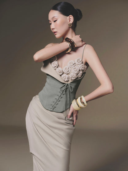 KEIRA TONG Camellia Corset Top &amp; Tucked Skirt